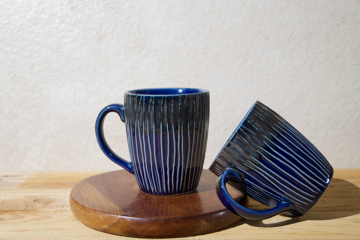 Ceramic Dripped Trail Blue Coffee Mugs