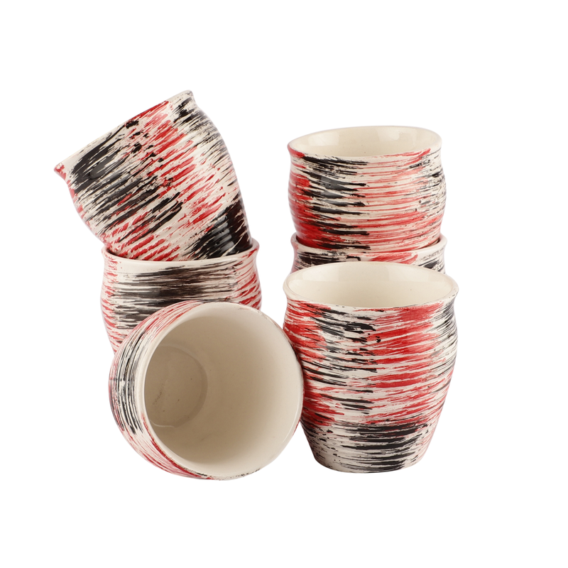 The Decor Lane Handmade & Handcrafted Ceramic White Matte Finish Printed Chai Kullad - Set of 6